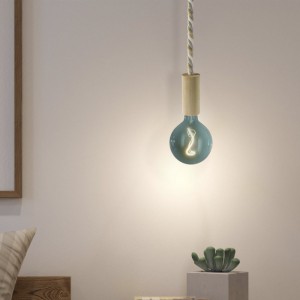 Závesná lampa s XL lanovým káblom a drevenými prvkami - Vyrobená v Taliansku