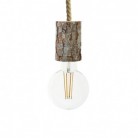 Závesná lampa s XL lanovým káblom a malou drevenou objímkou s kôrou - Vyrobená v Taliansku