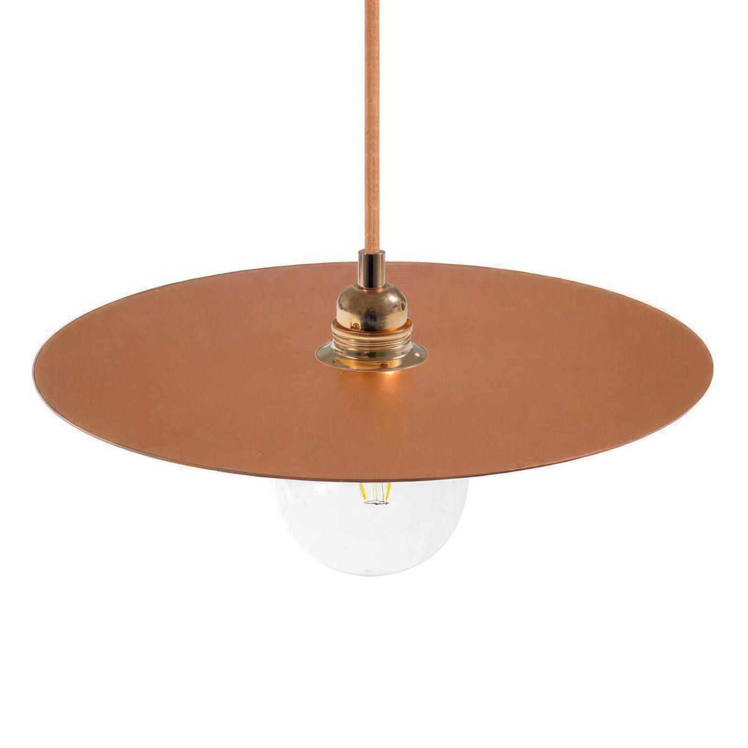 Závesná lampa s textilným káblom, kovovými detailmi s veľkým kruhovým tienidlom – Vyrobená v Taliansku
