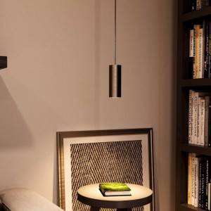 Závesná lampa s textilným káblom, tienidlom Tub-E14 a kovovými detailmi – Vyrobená v Taliansku