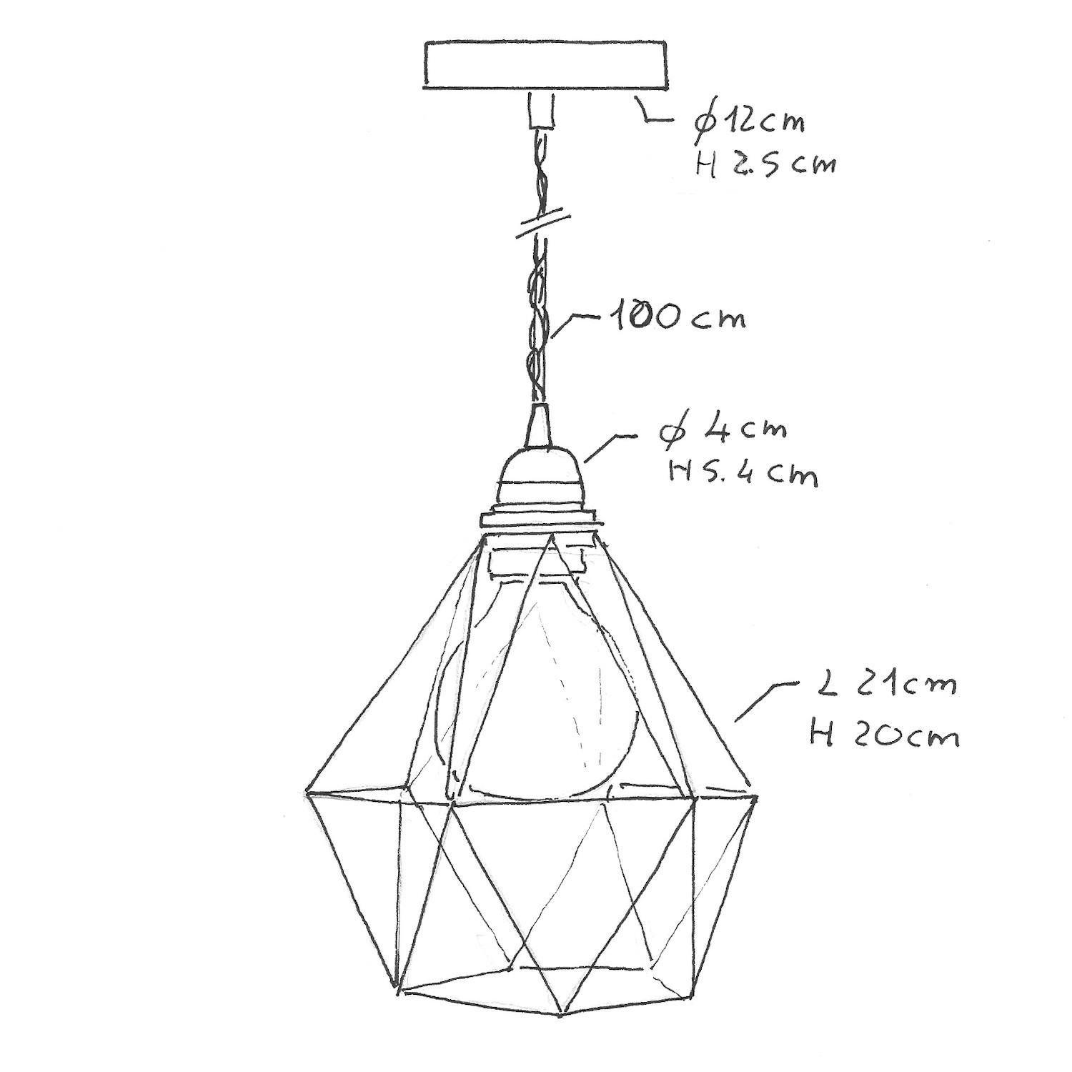 Závesná lampa s textilným káblom, klietkovým tienidlom Diamant a kovovými detailmi – Vyrobená v Taliansku