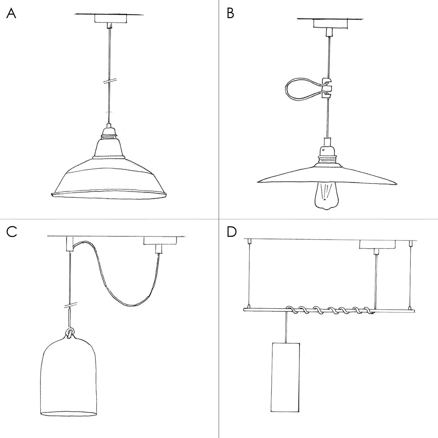 Závesná lampa s textilným káblom, industriálnym keramickým tienidlom a kovovými detailmi – Vyrobená v Taliansku