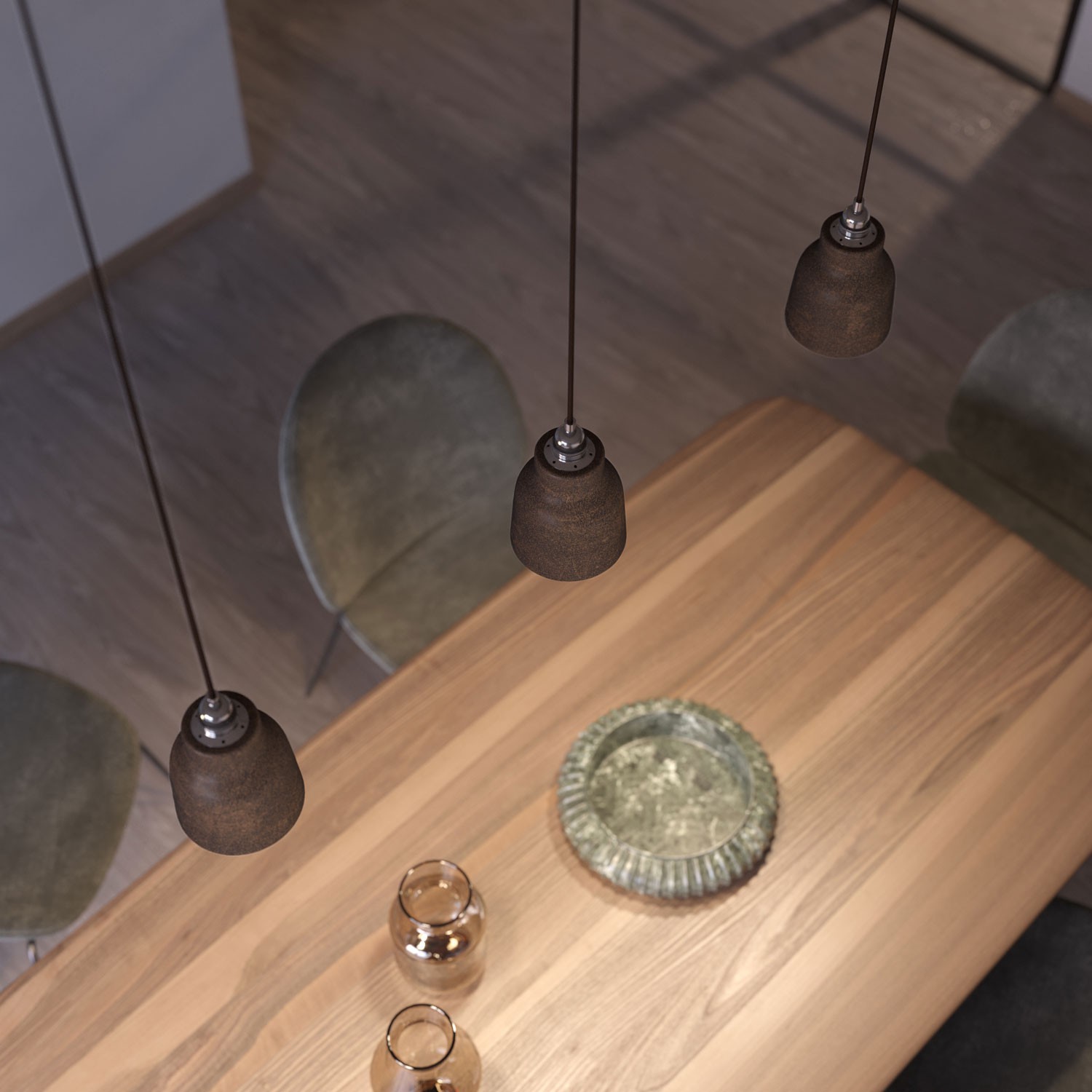 Závesná lampa s textilným káblom, keramickým tienidlom v tvare Vázy s kovovými detailmi - Vyrobená v Taliansku