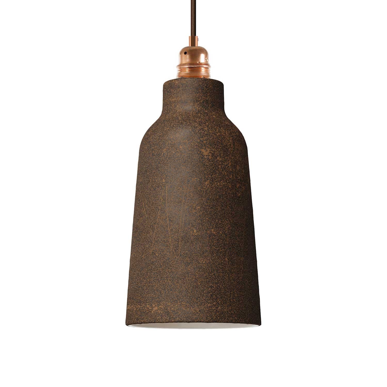 Závesná lampa s textilným káblom, keramickým tienidlom v tvare Fľaše s kovovými detailmi - Vyrobená v Taliansku