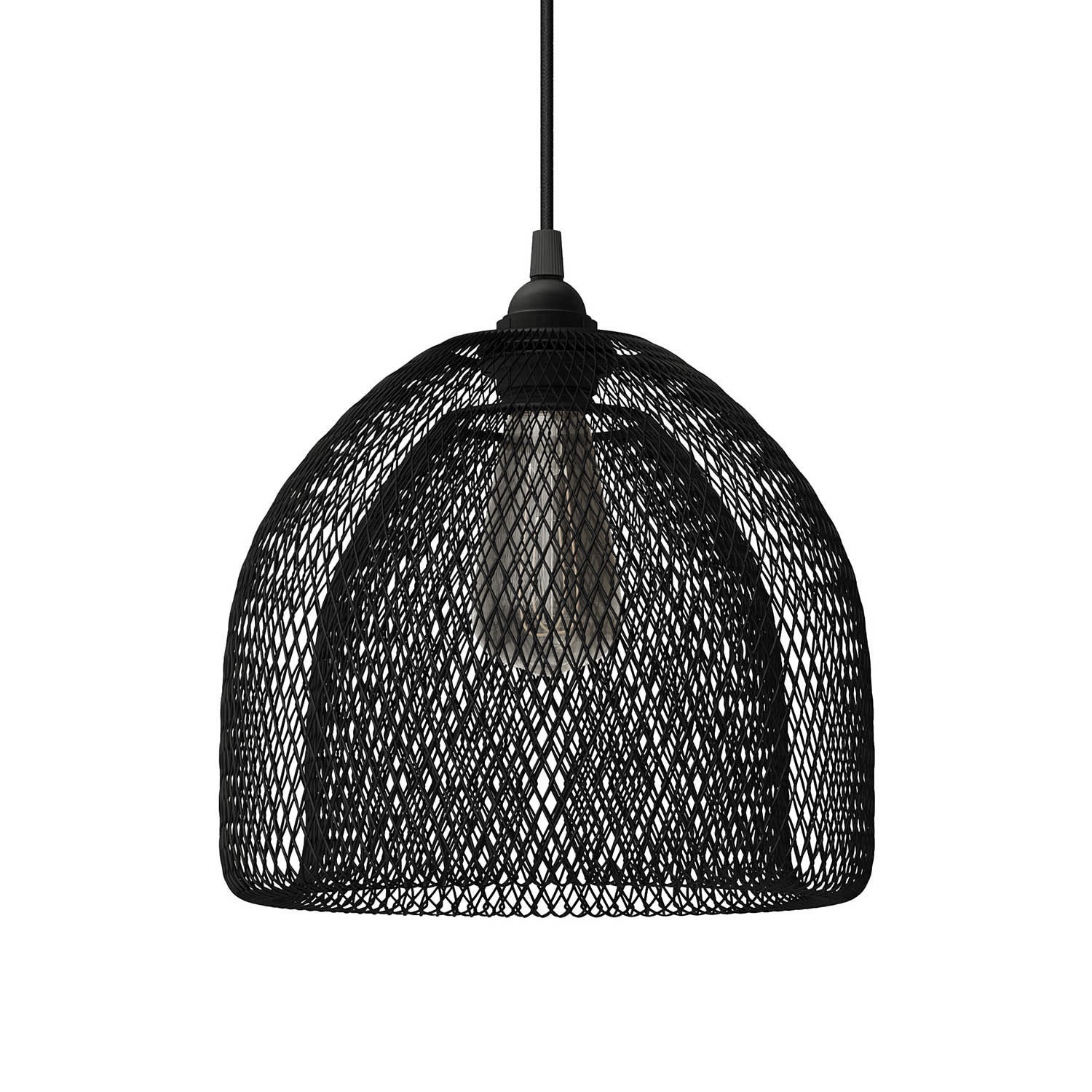 Závesná lampa s textilným káblom, tienidlom Ghostbell XL a kovovými detailmi – Vyrobená v Taliansku