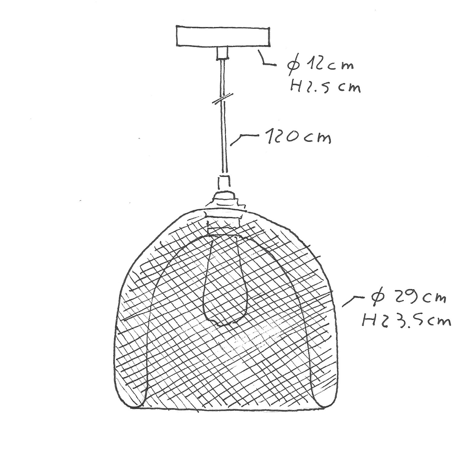 Závesná lampa s textilným káblom, tienidlom Ghostbell XL a kovovými detailmi – Vyrobená v Taliansku
