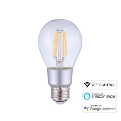 LED Smart Wifi svetelný zdroj A60 Kvapka, priehľadná s rovnými vláknami 6W E27 2700K Stmievateľná