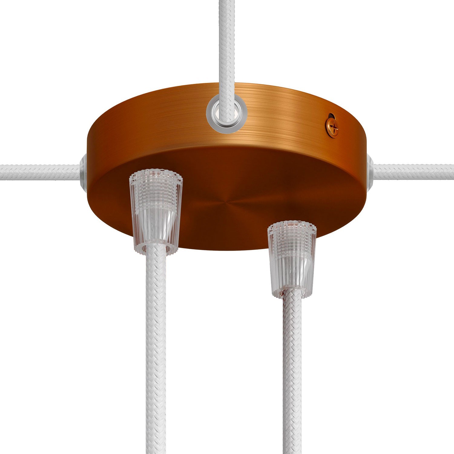 Malá valcová kovová stropná rozeta s 2 strednými a 4 bočnými otvormi
