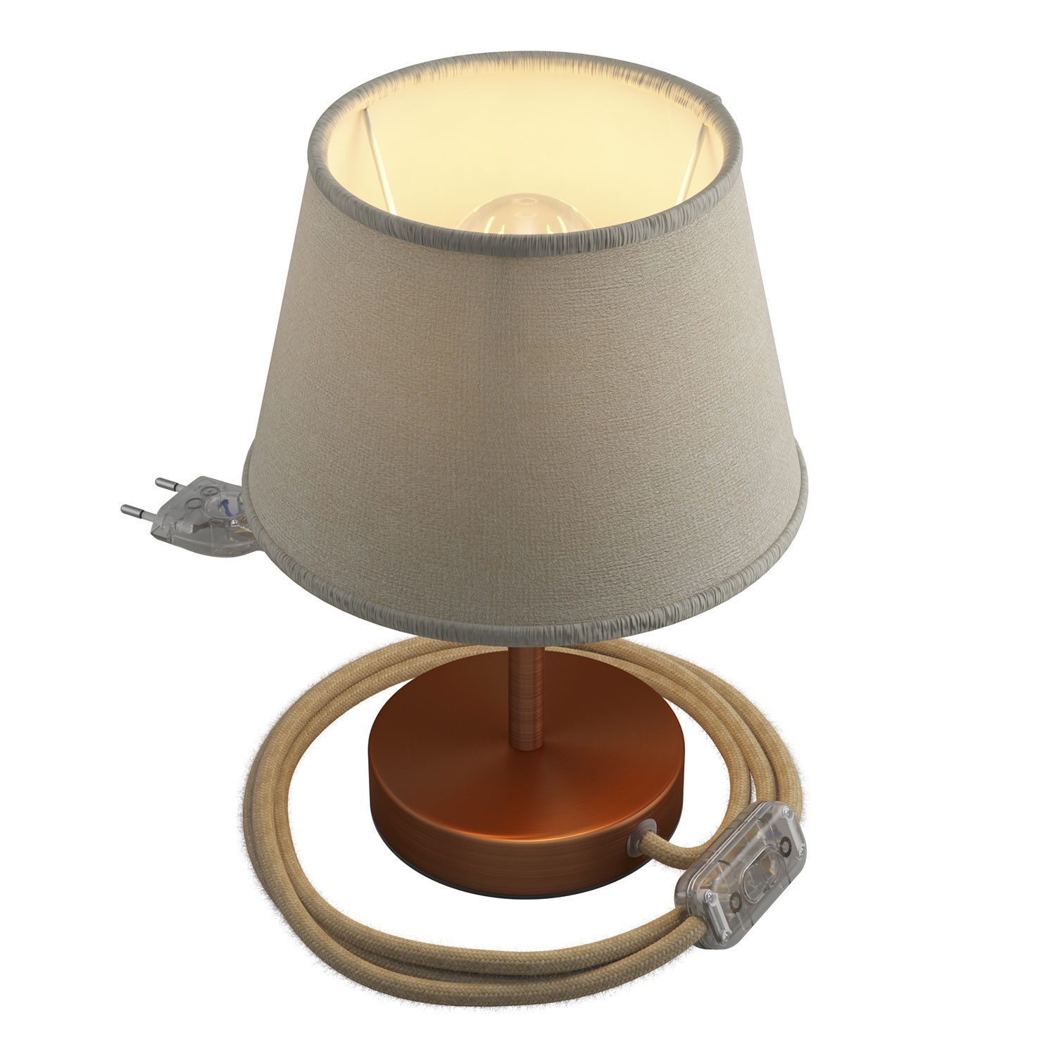 Alzaluce s tienidlom Impero, kovová stolná lampa so zástrčkou, káblom a vypínačom