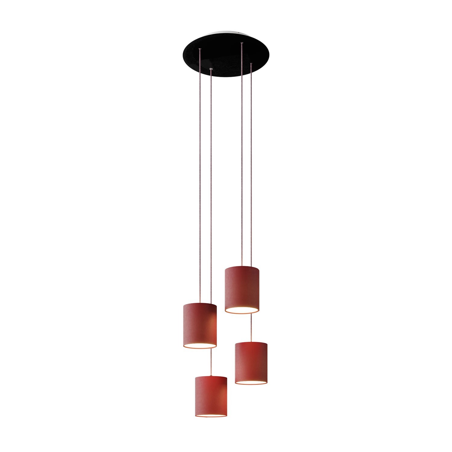 Závesná lampa so 4 svetlami, s okrúhlou XXL rozetou Rose-One, textilným káblom a valcovými plátennými tienidlami