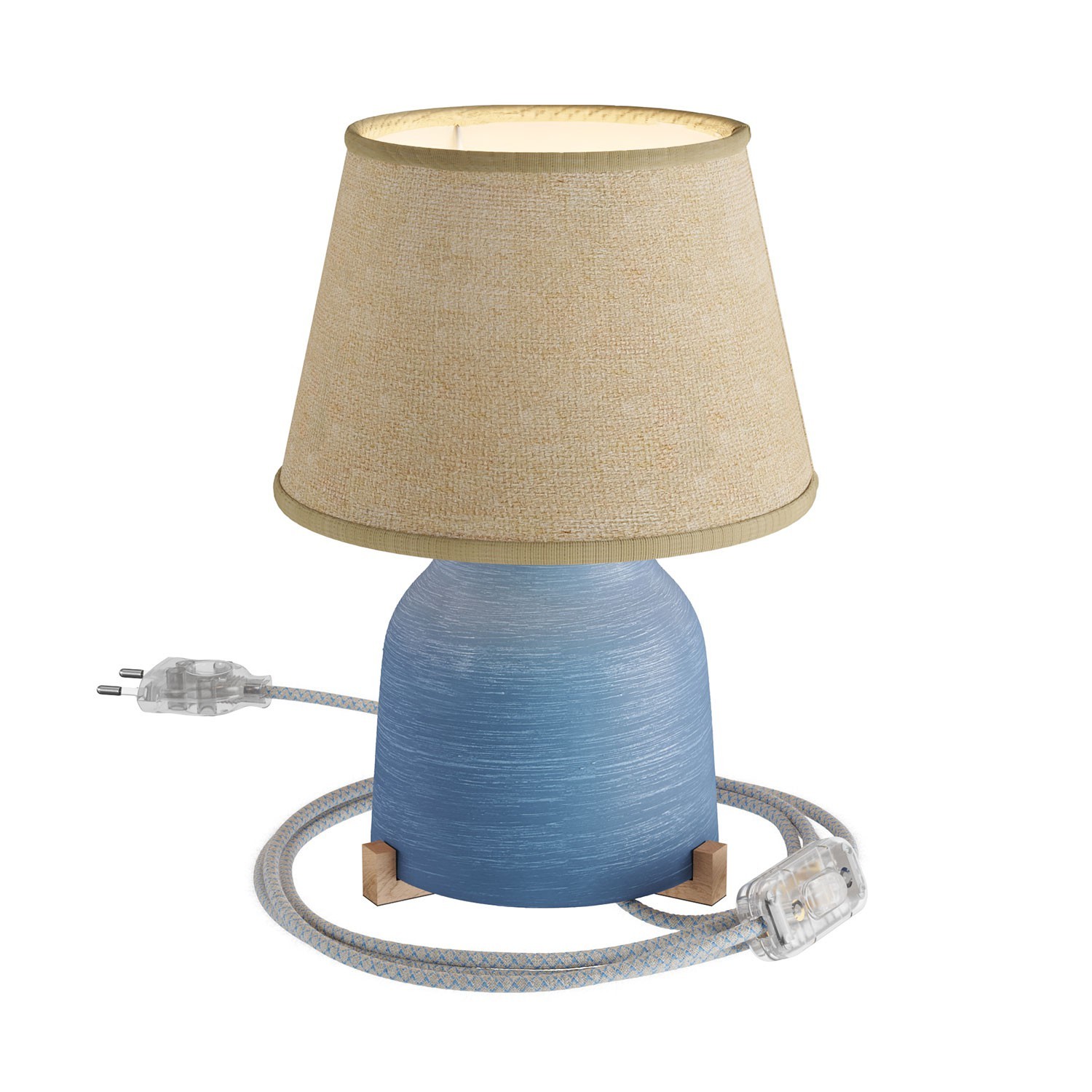 Keramická stolná lampa Vaso s tienidlom Impero, s textilným káblom, vypínačom a dvojpólovou zástrčkou
