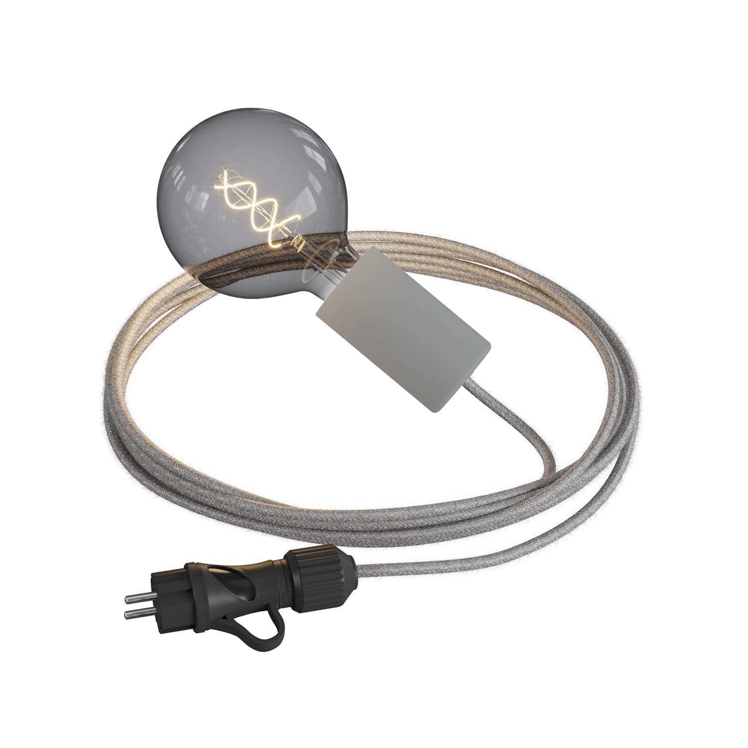 Eiva Snake Elegant, prenosná vonkajšia lampa, 5m textilný kábel, vodeodolná objímka IP65 a zástrčka