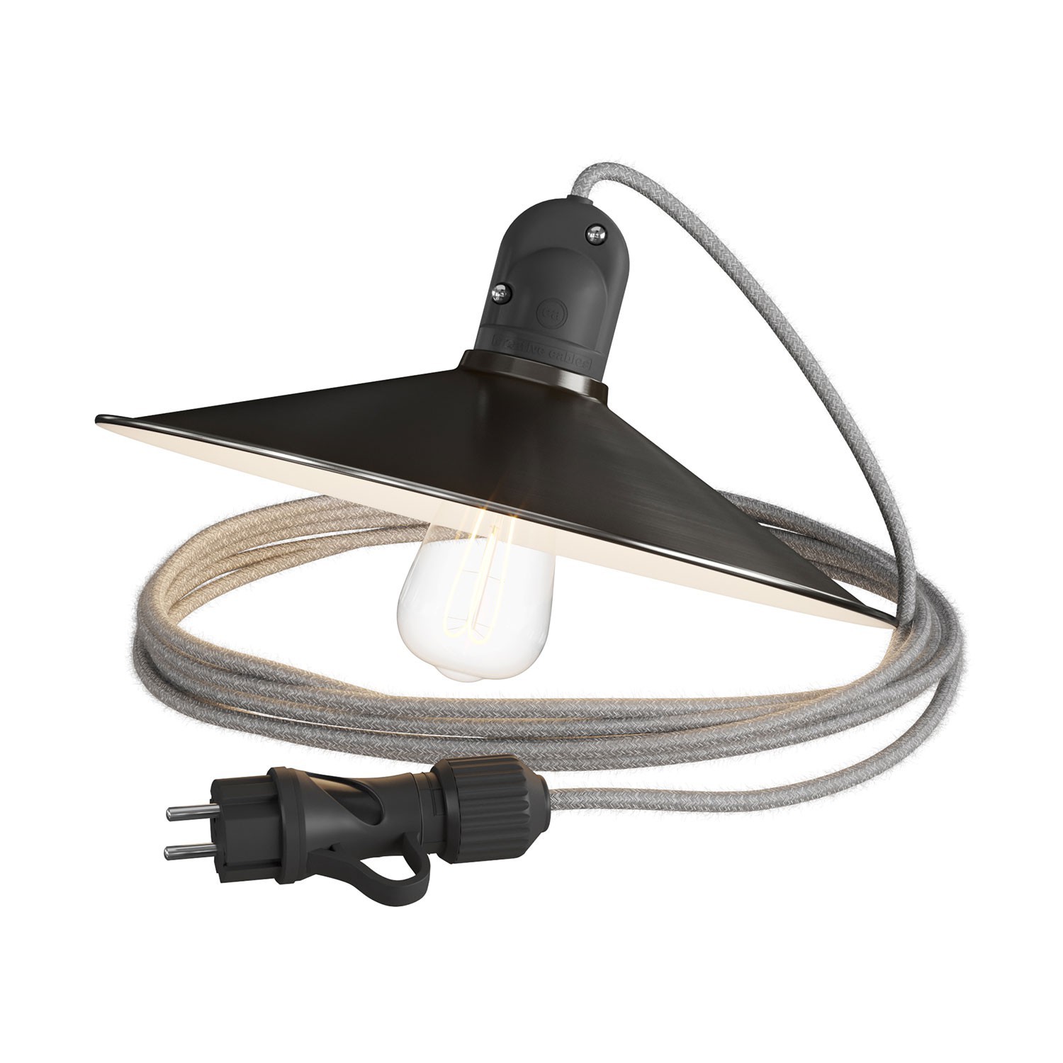 Eiva Snake s tienidlom Swing, prenosná vonkajšia lampa, 5m textilný kábel, vodeodolná objímka IP65 a zástrčka