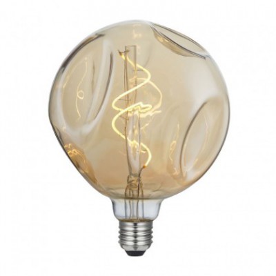 Zlatá LED žiarovka - deformovaná - Glóbus G145, špirálové vlákno 5W E27 stmievateľná 1800K