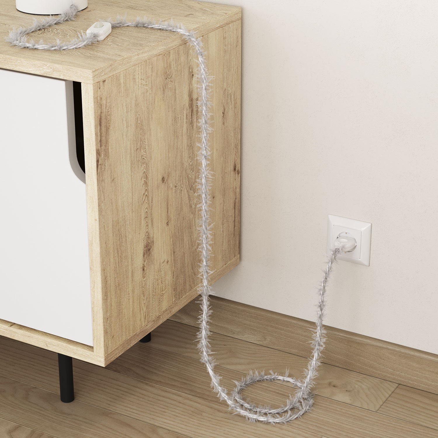 Burlesque - stočený textilný elektrický kábel s chlpatým efektom TP01 biely