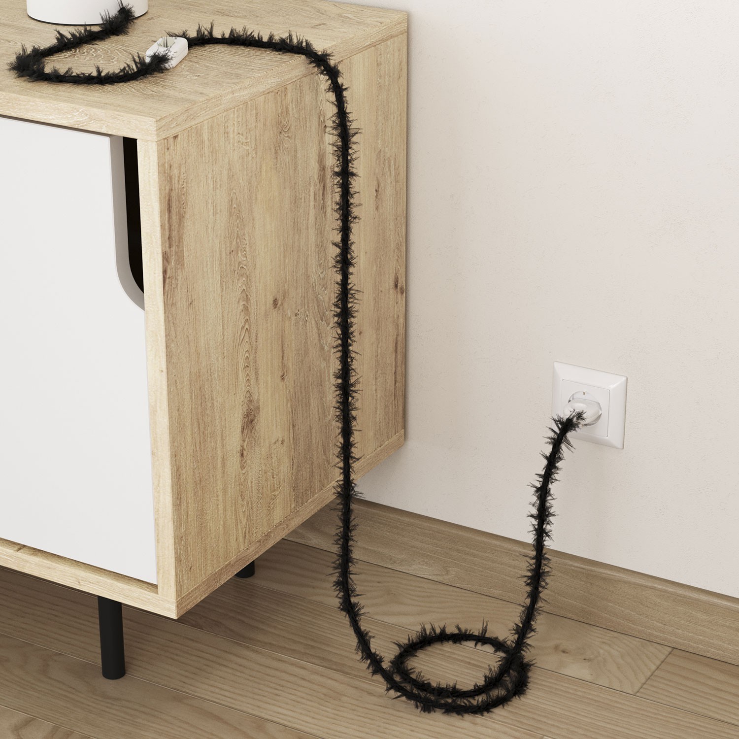 Burlesque stočený textilný elektrický kábel s chlpatým efektom TP04 čierny