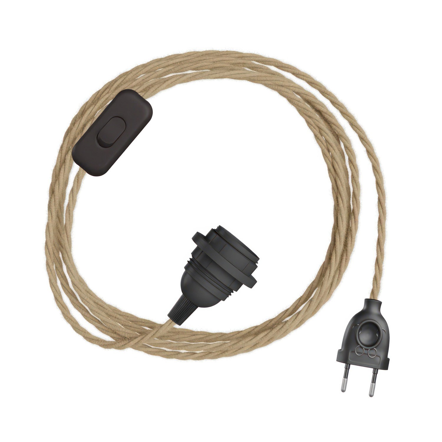 SnakeBis Špirálový - napájací kábel s objímkou pre tienidlo s farebným stočeným textilným káblom