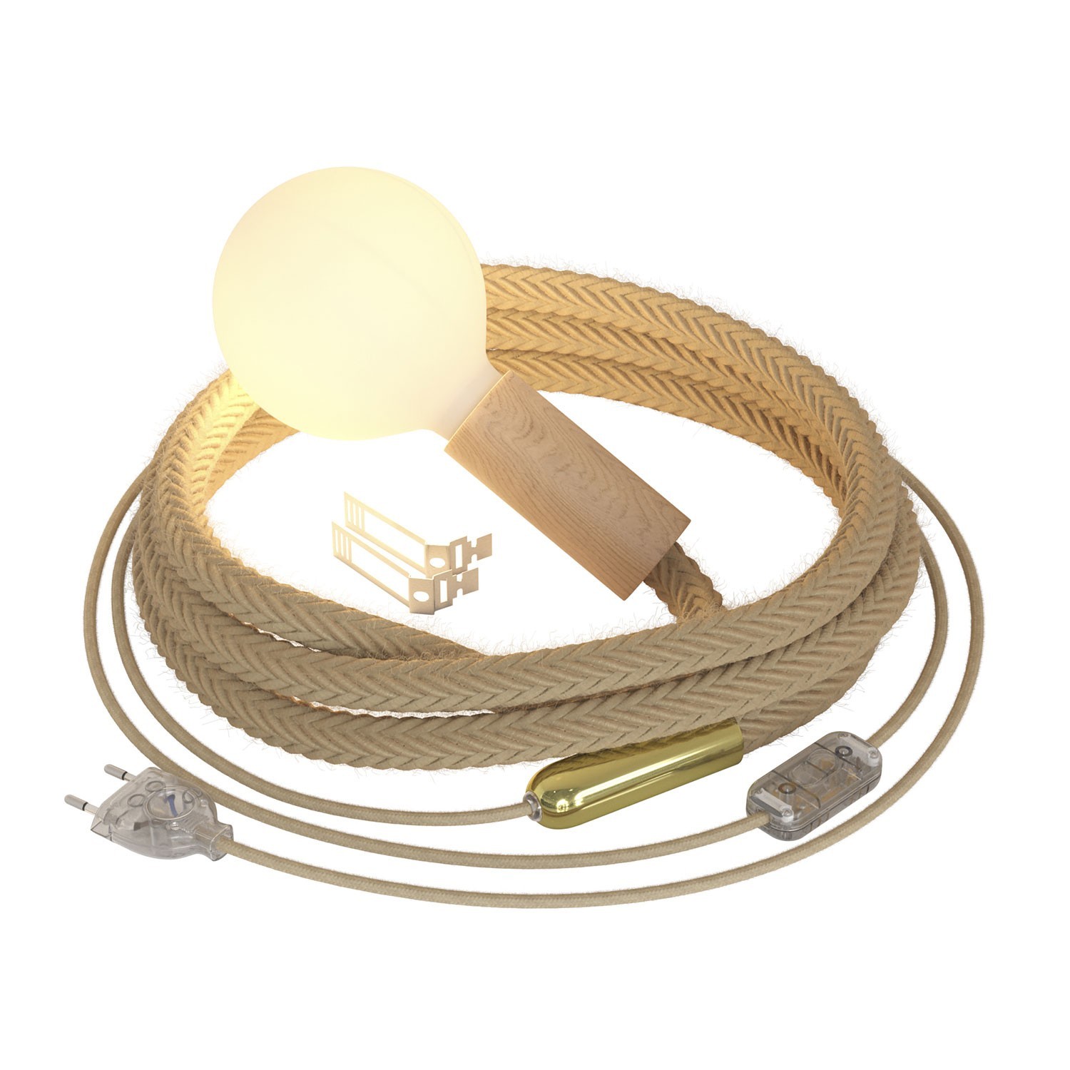 SnakeBis Lano - svietidlo do zásuvky s jutovým 2XL špirálovým lanovým káblom