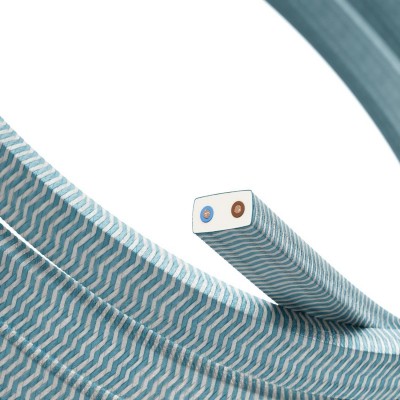 Elektrický kábel pre sveteľné reťaze, potiahnutý tkaninou Rayon ZigZag bielo-tyrkysová CZ11 - UV odolný