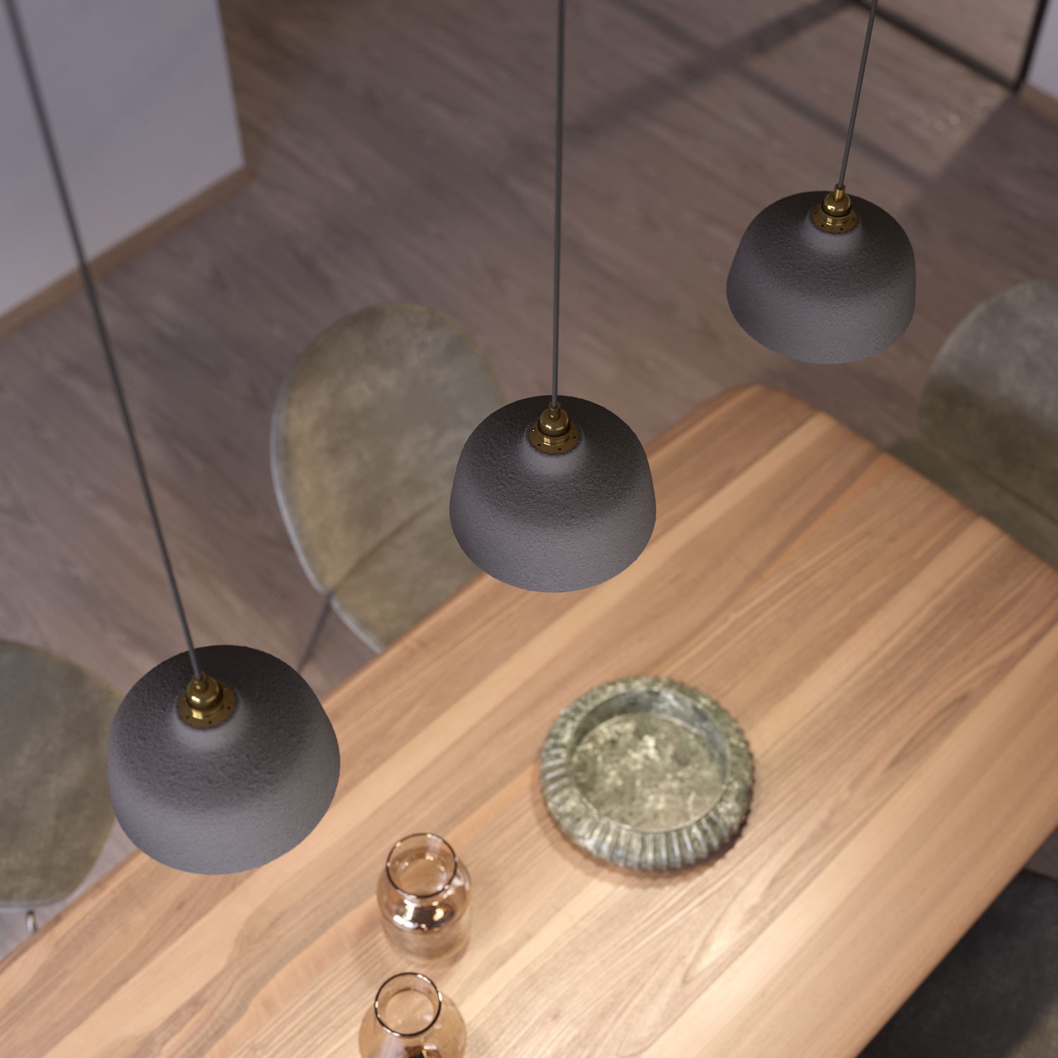 Závesná lampa s textilným káblom, keramickým tienidlom v tvare Misky s kovovými detailmi - Vyrobená v Taliansku