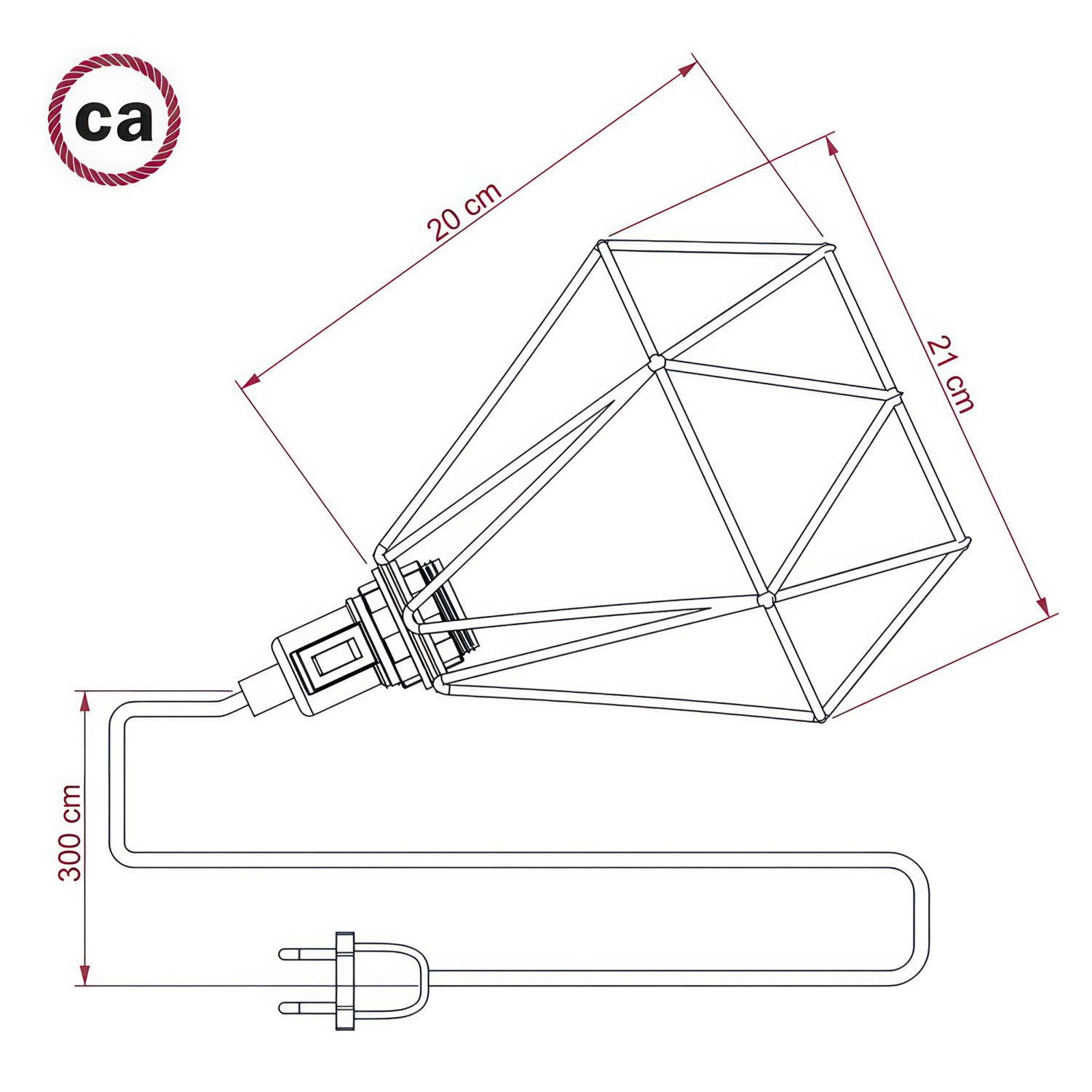 Table Snake - Zásuvná lampa s tienidlom Diamond a 2-pólovou zástrčkou