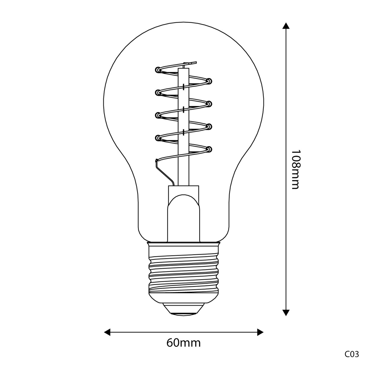 LED zlatá žiarovka C03, rad Carbon, stočené špirálové vlákno, Kvapka A60 4W E27 stmievateľná 1800K