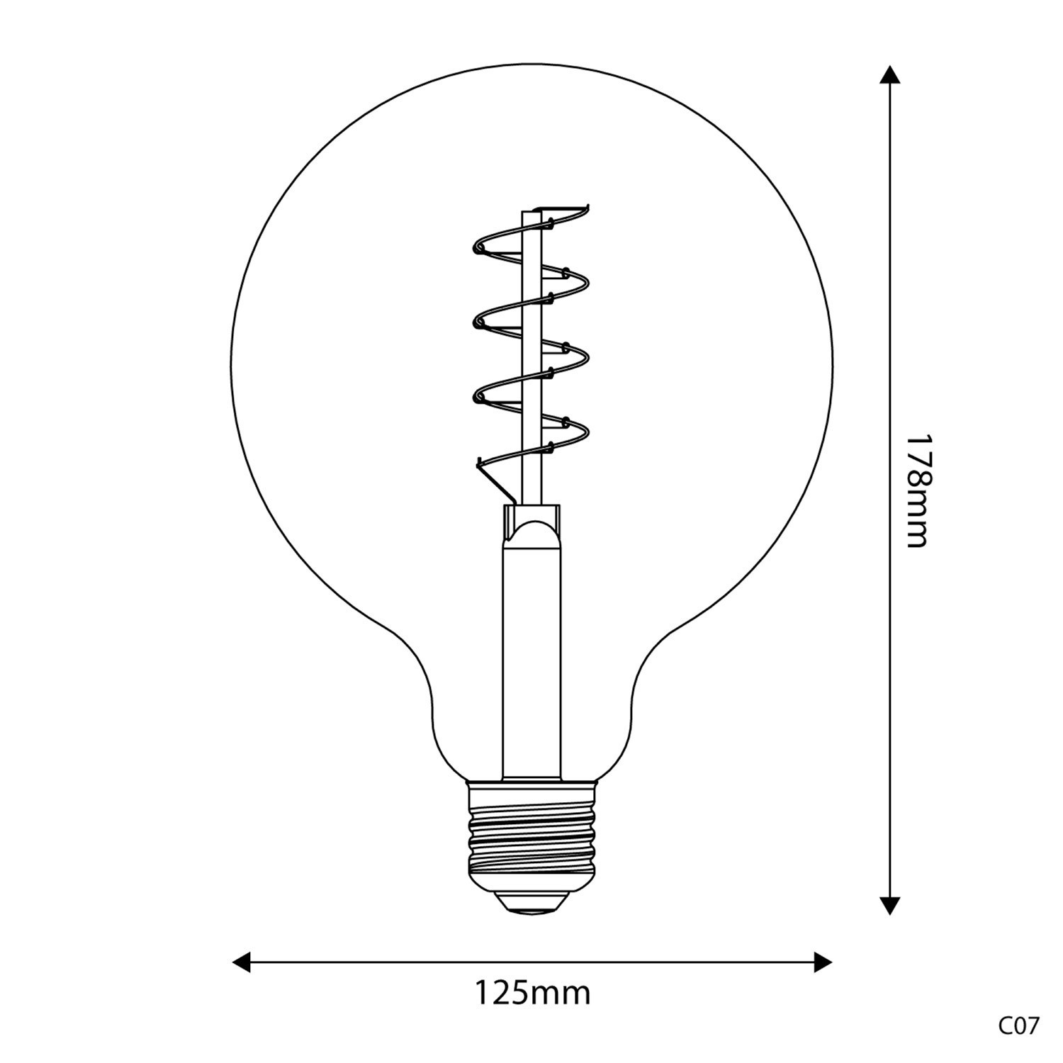 LED zlatá žiarovka C07, rad Carbon, stočené špirálové vlákno, Glóbus G125 4W E27 stmievateľná 1800K