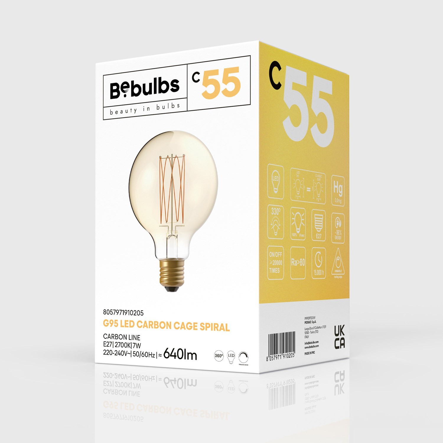 LED zlatá žiarovka C55, rad Carbon, vlákno Klietka, Glóbus G95 7W E27 stmievateľná 2700K