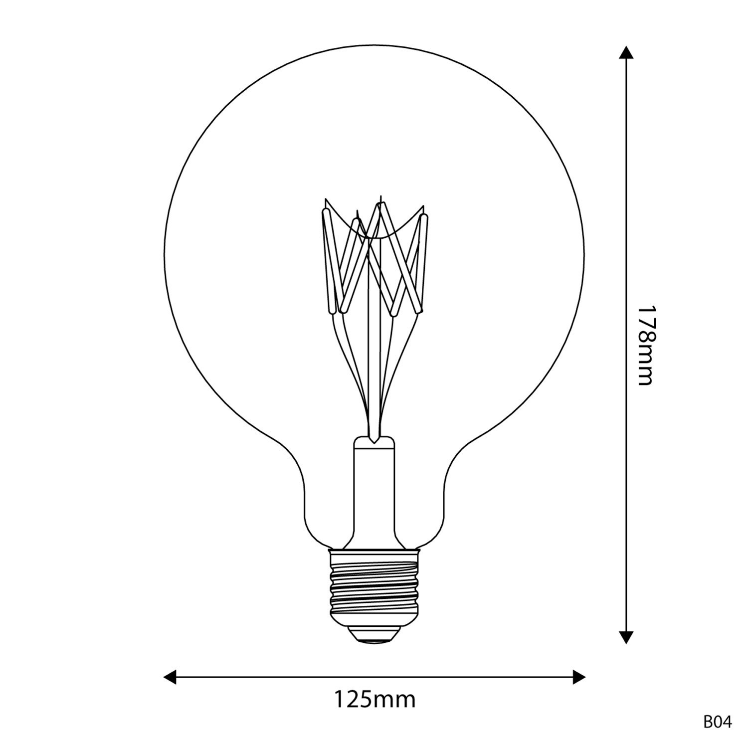 LED žiarovka čírá B04, rad 5V, krátké vlákno, Glóbus G125 1,3W E27 stmievateľná 2500K