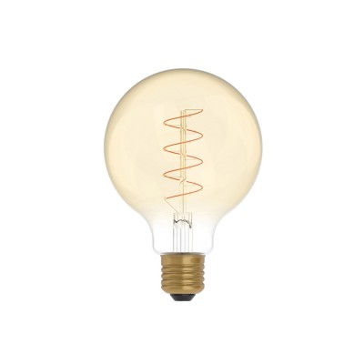 LED zlatá žiarovka C06, rad Carbon, stočené špirálové vlákno, Glóbus G95 4W E27 stmievateľná 1800K