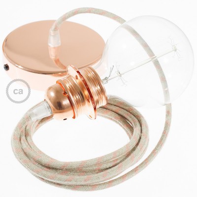 Závesná lampa pre tienidlo s okrúhlym textilným káblom - bavlna - pruhy staroružová farba, ľan prírodná neutrálna farba RD51