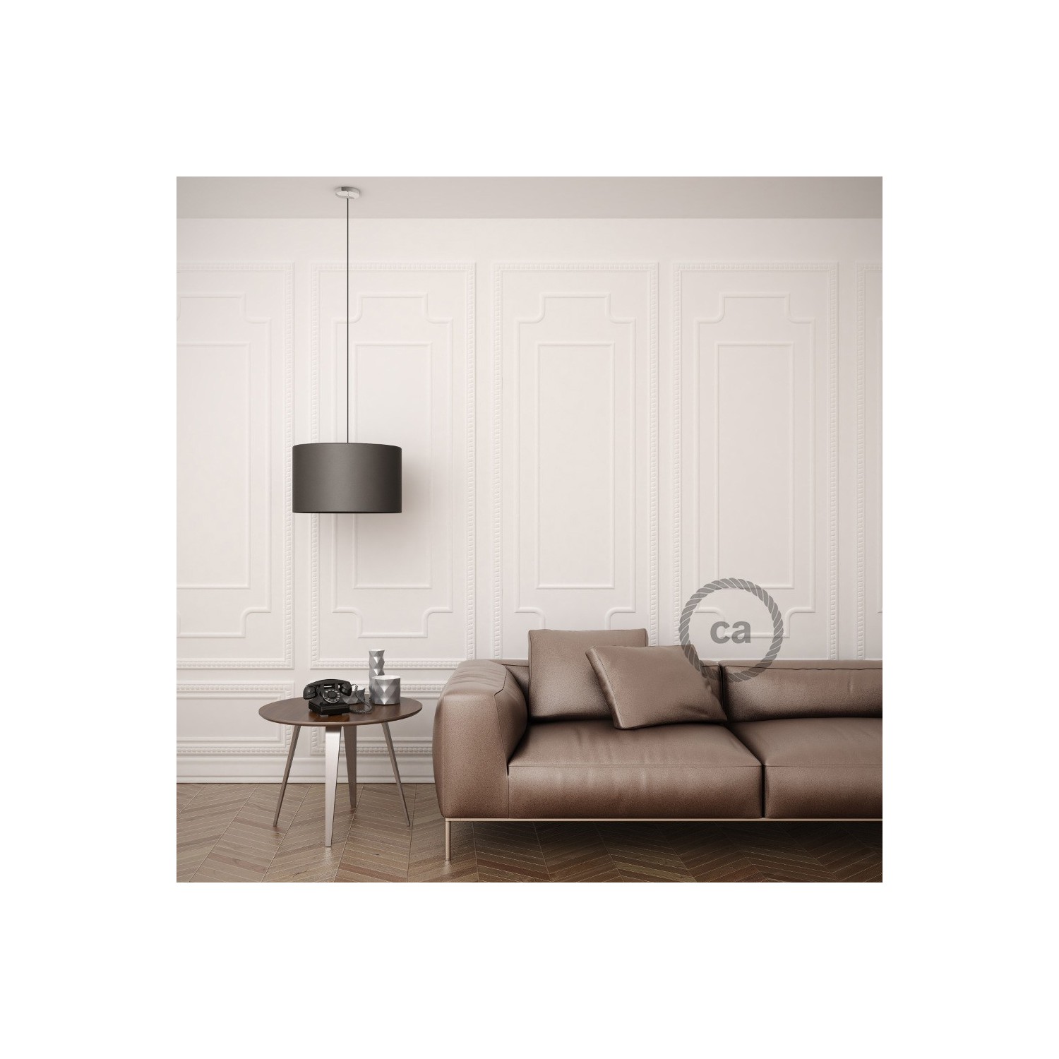 Závesná lampa pre tienidlo s okrúhlym textilným káblom - bavlna - pruhy staroružová farba, ľan prírodná neutrálna farba RD51