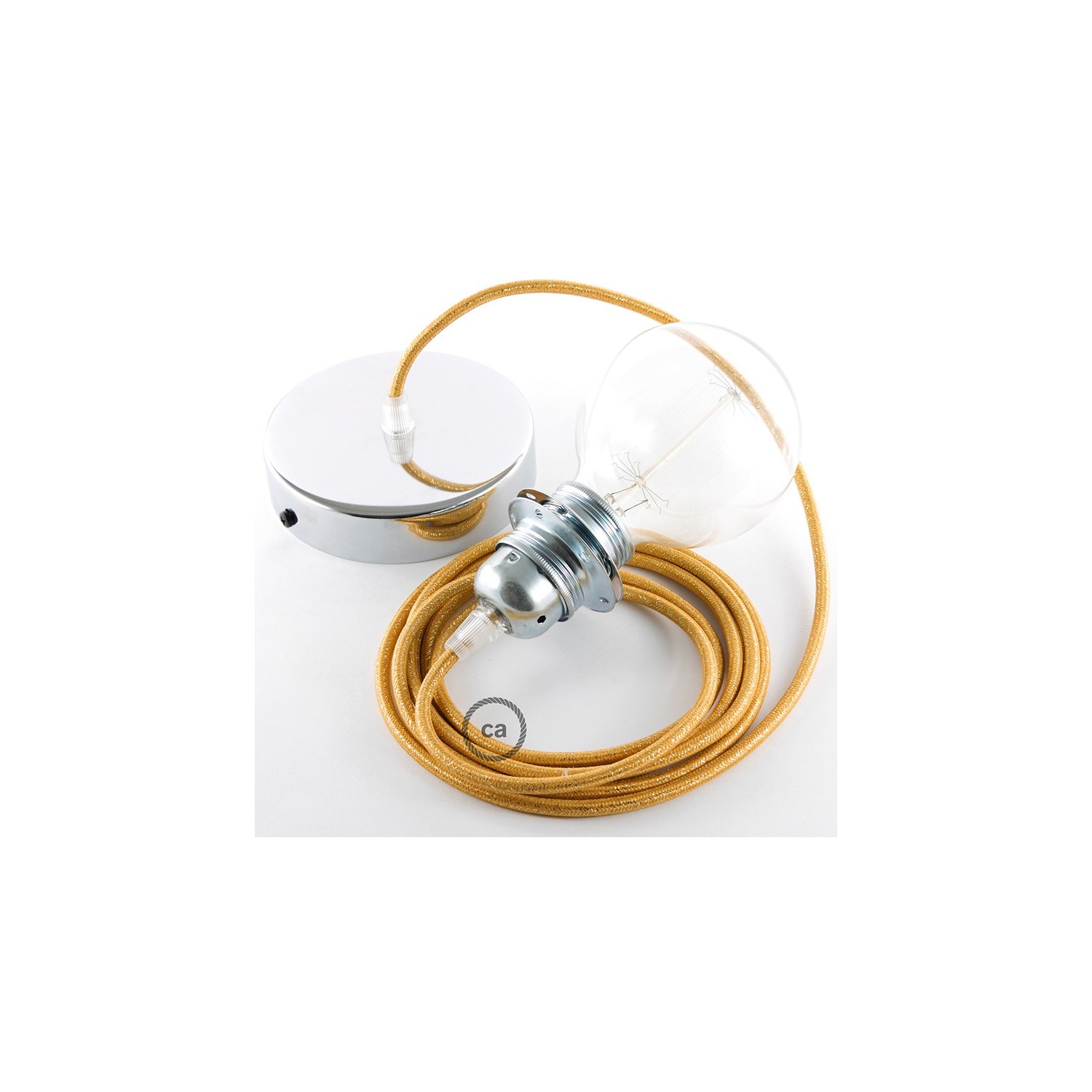 Závesná lampa pre tienidlo s okrúhlym textilným káblom - hodváb - lesklá - zlatá RL05