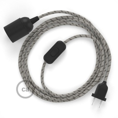 SnakeBis - napájací textilný kábel s objímkou - Prúžkovaný kôrový bavlneno - ľanový RD53