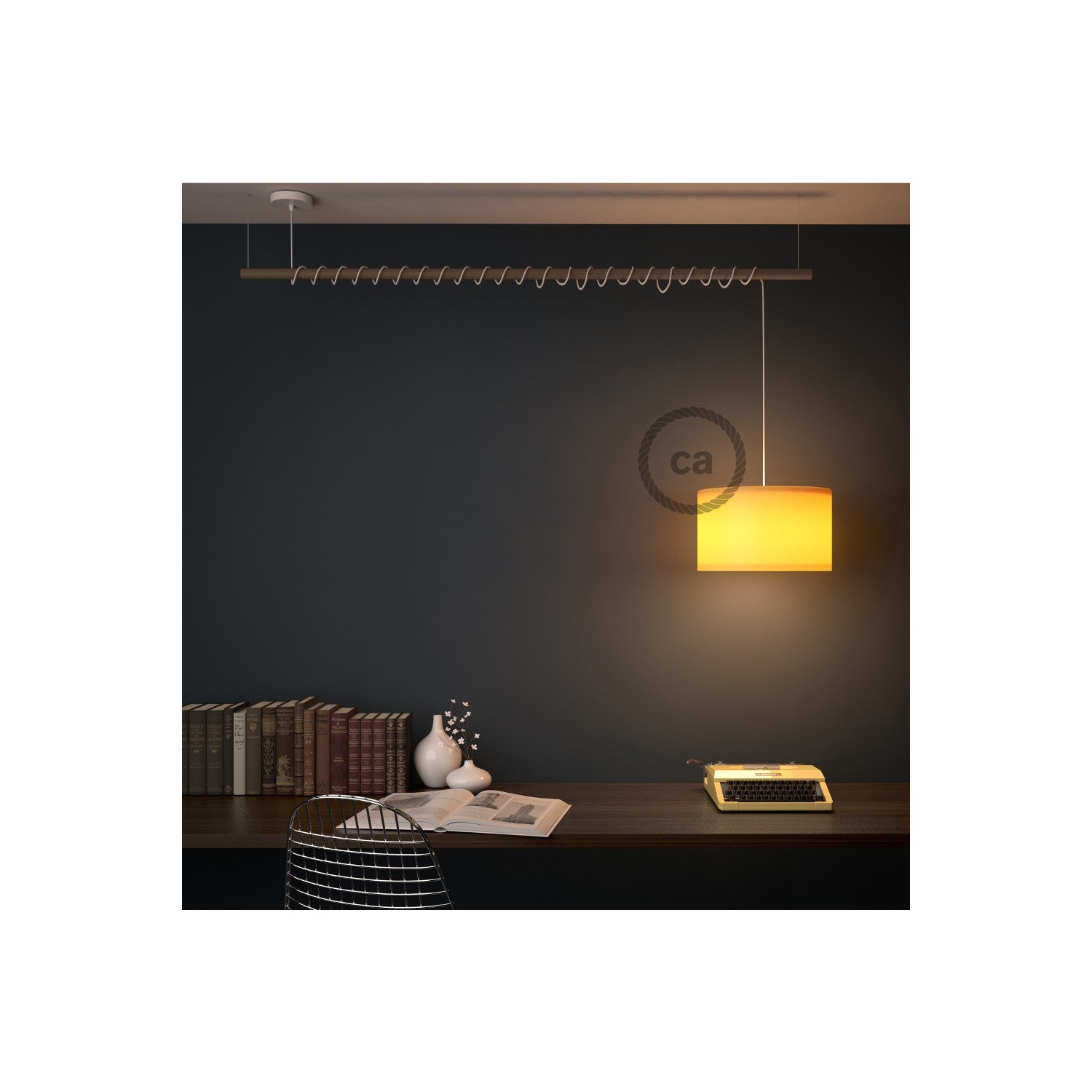 Závesná lampa pre tienidlo so stočeným textilným káblom - hodváb - fluo - žltá  TF10