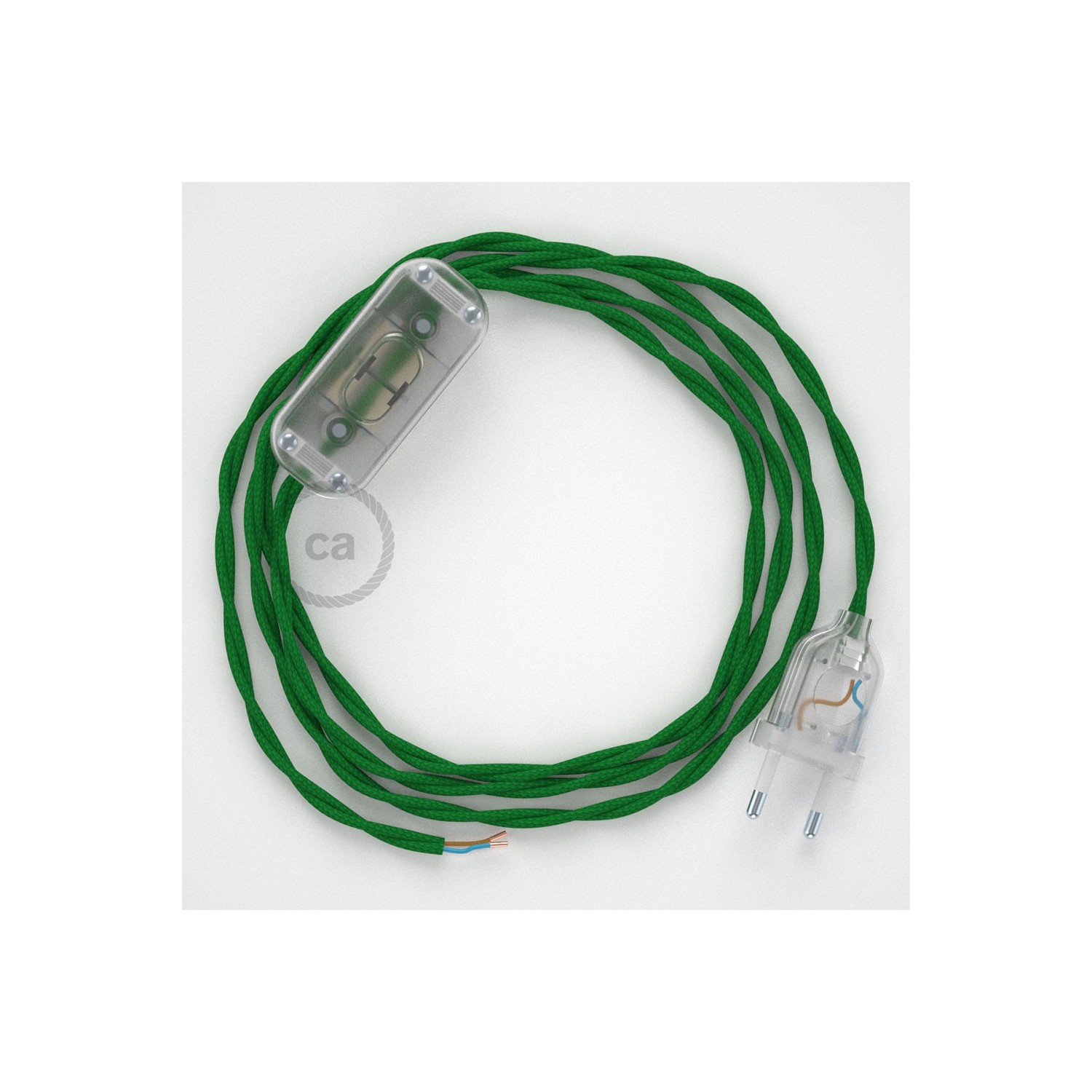 Napájací kábel pre stolnú lampu, TM06 Zelený hodvábny 1,80 m. Vyberte si farbu zástrčky a vypínača.
