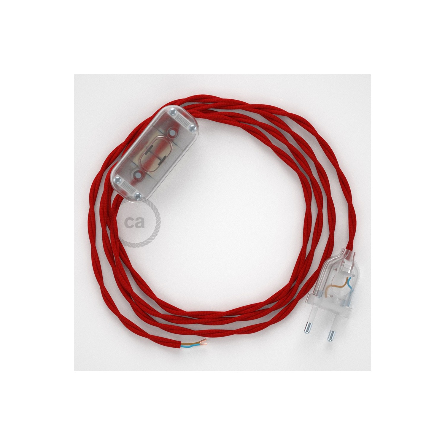 Napájací kábel pre stolnú lampu, TM09 Červený hodvábny 1,80 m. Vyberte si farbu zástrčky a vypínača.