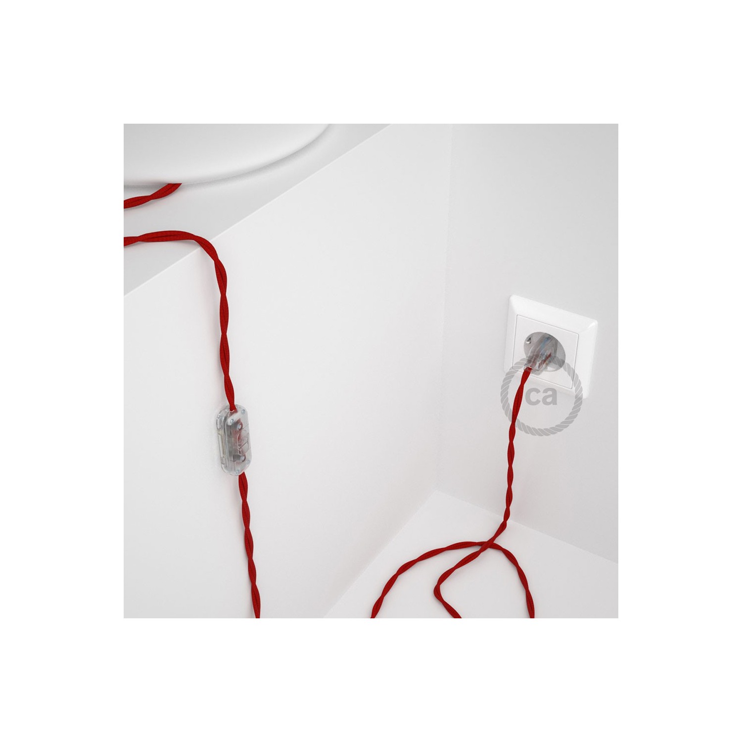 Napájací kábel pre stolnú lampu, TM09 Červený hodvábny 1,80 m. Vyberte si farbu zástrčky a vypínača.