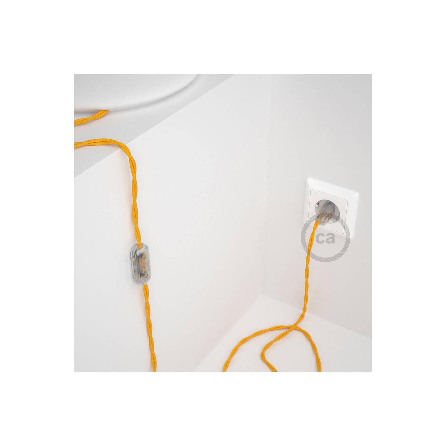 Napájací kábel pre stolnú lampu, TM10 Žltý hodvábny 1,80 m. Vyberte si farbu zástrčky a vypínača.