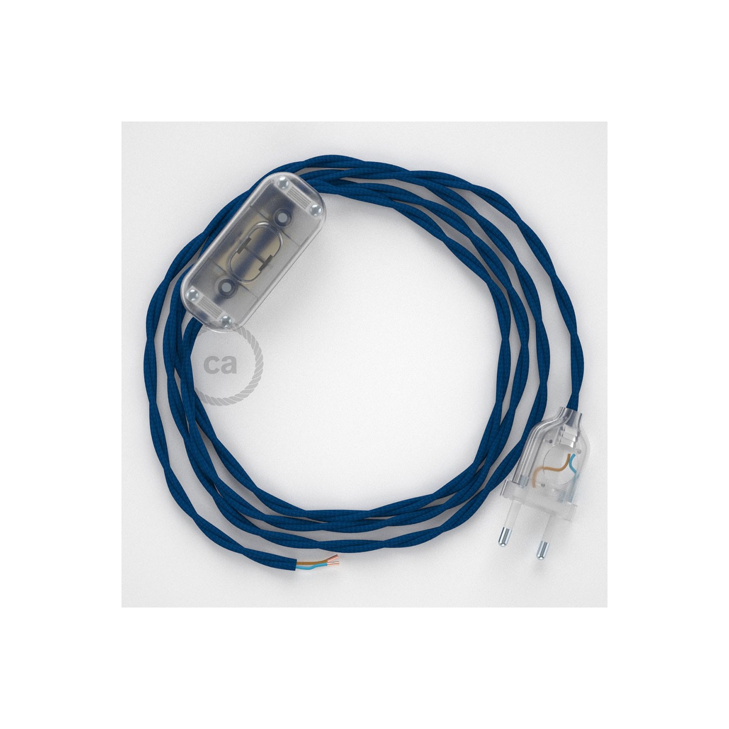 Napájací kábel pre stolnú lampu, TM12 Modrý hodvábny 1,80 m. Vyberte si farbu zástrčky a vypínača.