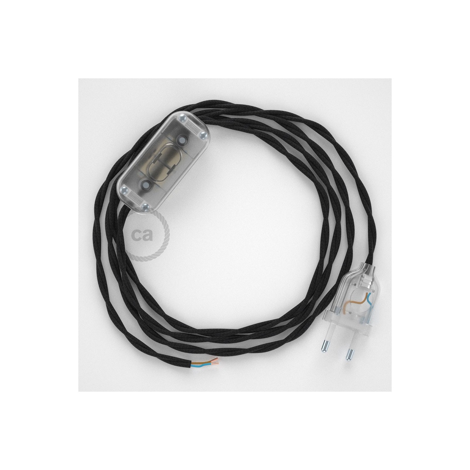Napájací kábel pre stolnú lampu, TM04 Čierny hodvábny 1,80 m. Vyberte si farbu zástrčky a vypínača.
