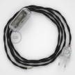 Napájací kábel pre stolnú lampu, TM04 Čierny hodvábny 1,80 m. Vyberte si farbu zástrčky a vypínača.