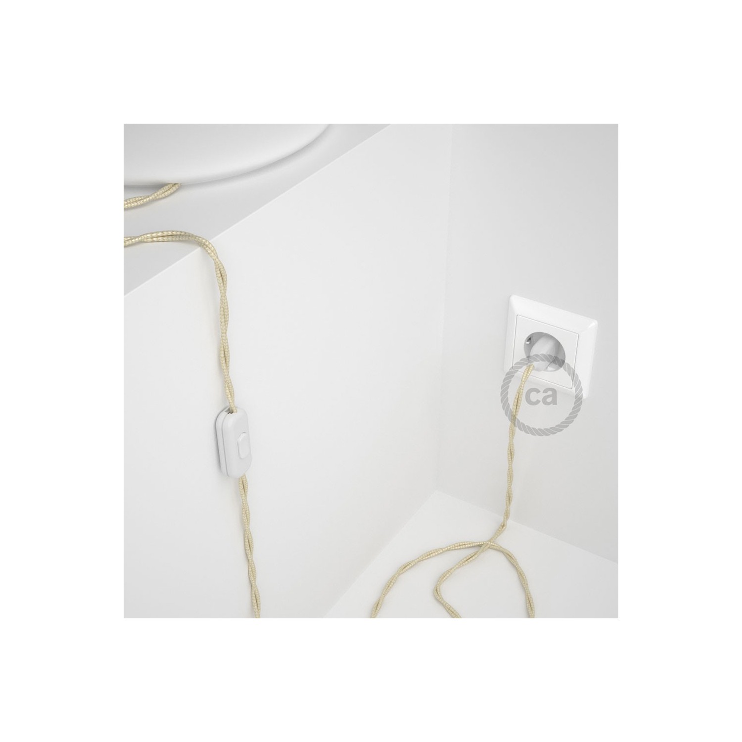 Napájací kábel pre stolnú lampu, TM00 Slonovinový hodvábny 1,80 m. Vyberte si farbu zástrčky a vypínača.