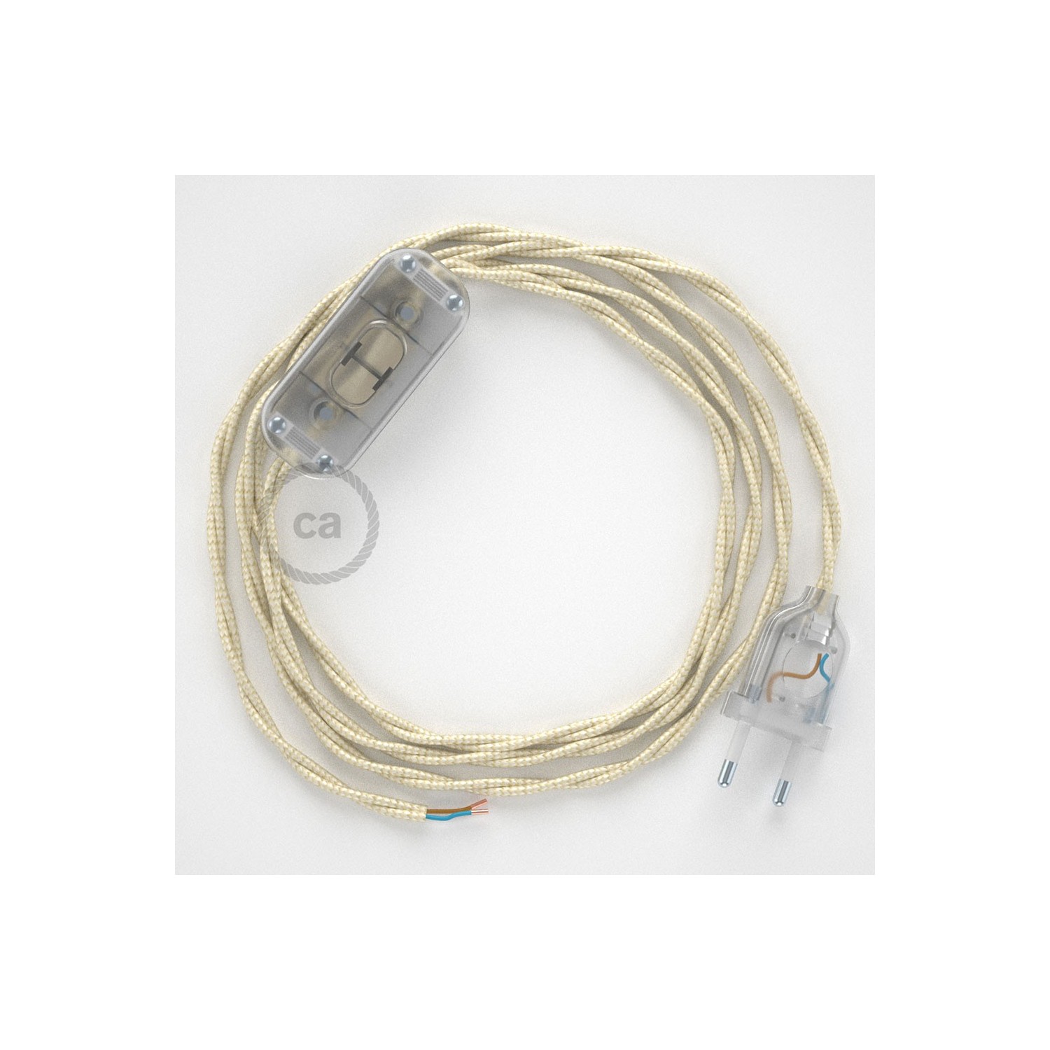 Napájací kábel pre stolnú lampu, TM00 Slonovinový hodvábny 1,80 m. Vyberte si farbu zástrčky a vypínača.