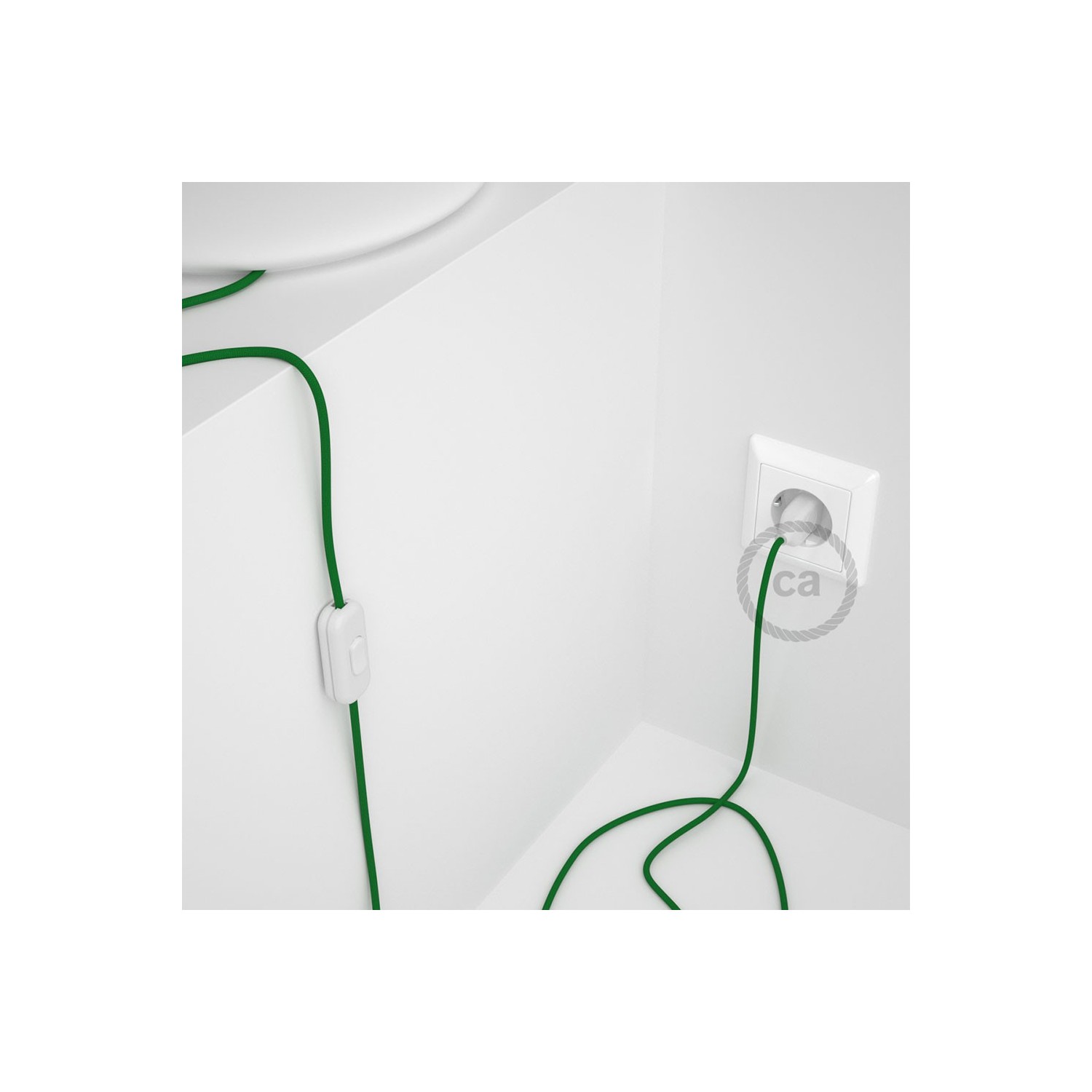 Napájací kábel pre stolnú lampu, RM06 Zelený hodvábny 1,80 m. Vyberte si farbu zástrčky a vypínača.