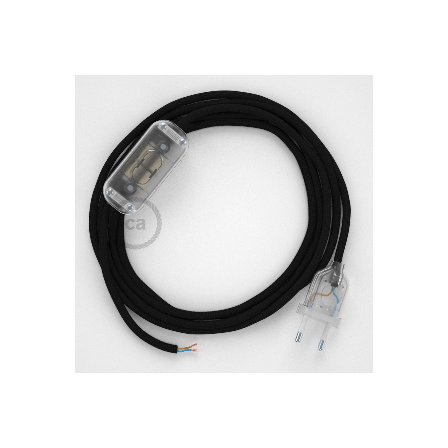 Napájací kábel pre stolnú lampu, RM04 Čierny hodvábny 1,80 m. Vyberte si farbu zástrčky a vypínača.
