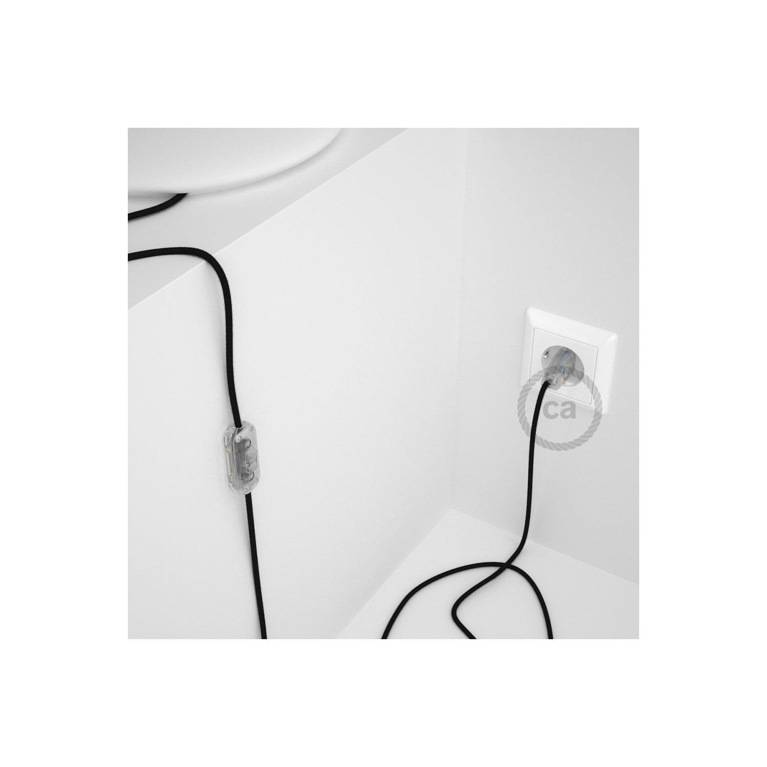 Napájací kábel pre stolnú lampu, RM04 Čierny hodvábny 1,80 m. Vyberte si farbu zástrčky a vypínača.