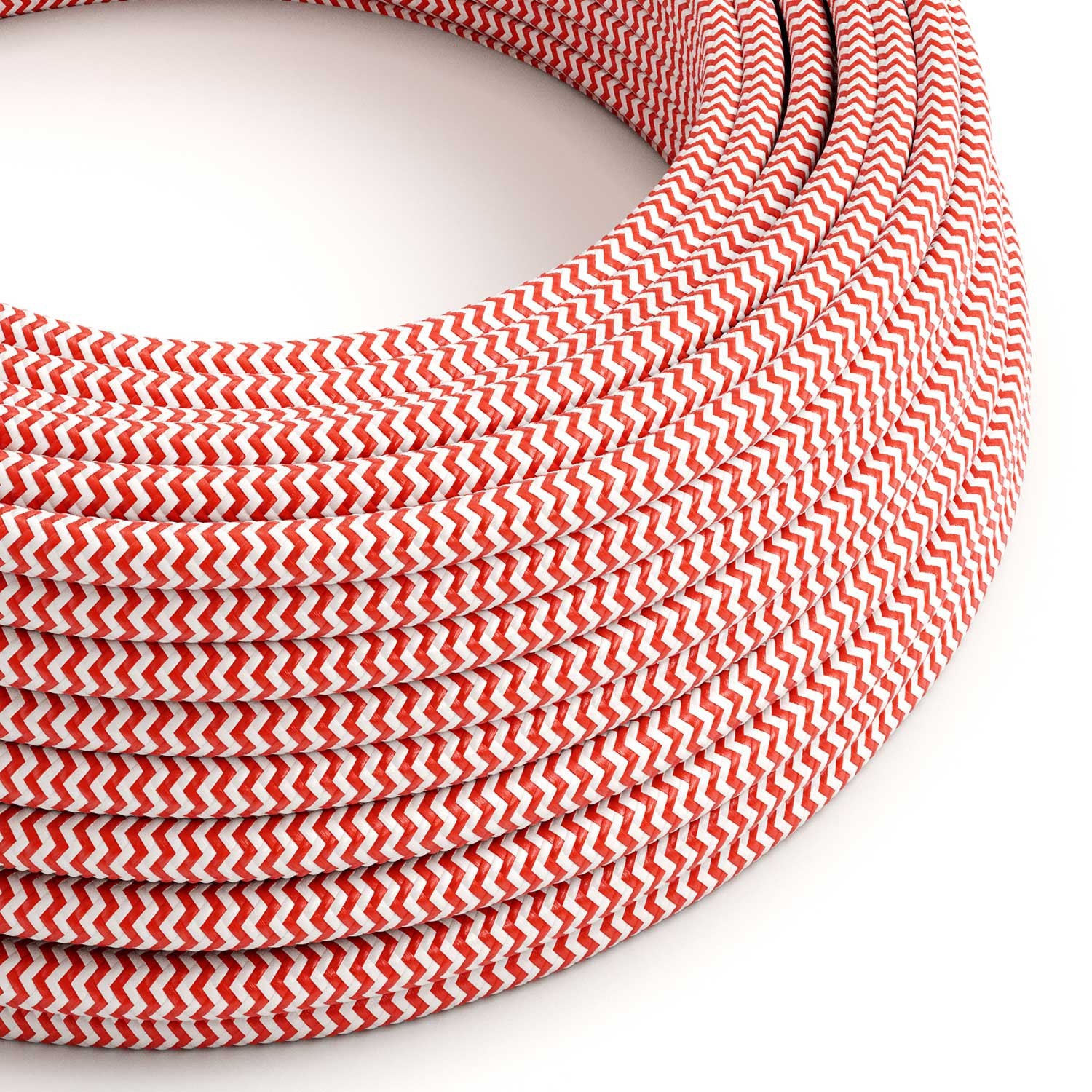 Okrúhly textilný elektrický kábel, umelý hodváb, CikCak, RZ09 Červená