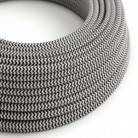 Okrúhly textilný elektrický kábel, umelý hodváb, CikCak, RZ04 Čierna