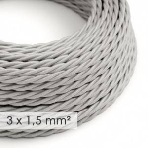 Textilný elektrický kábel so širším priemerom 3x1,50 - stočený - hodváb TM02 strieborný